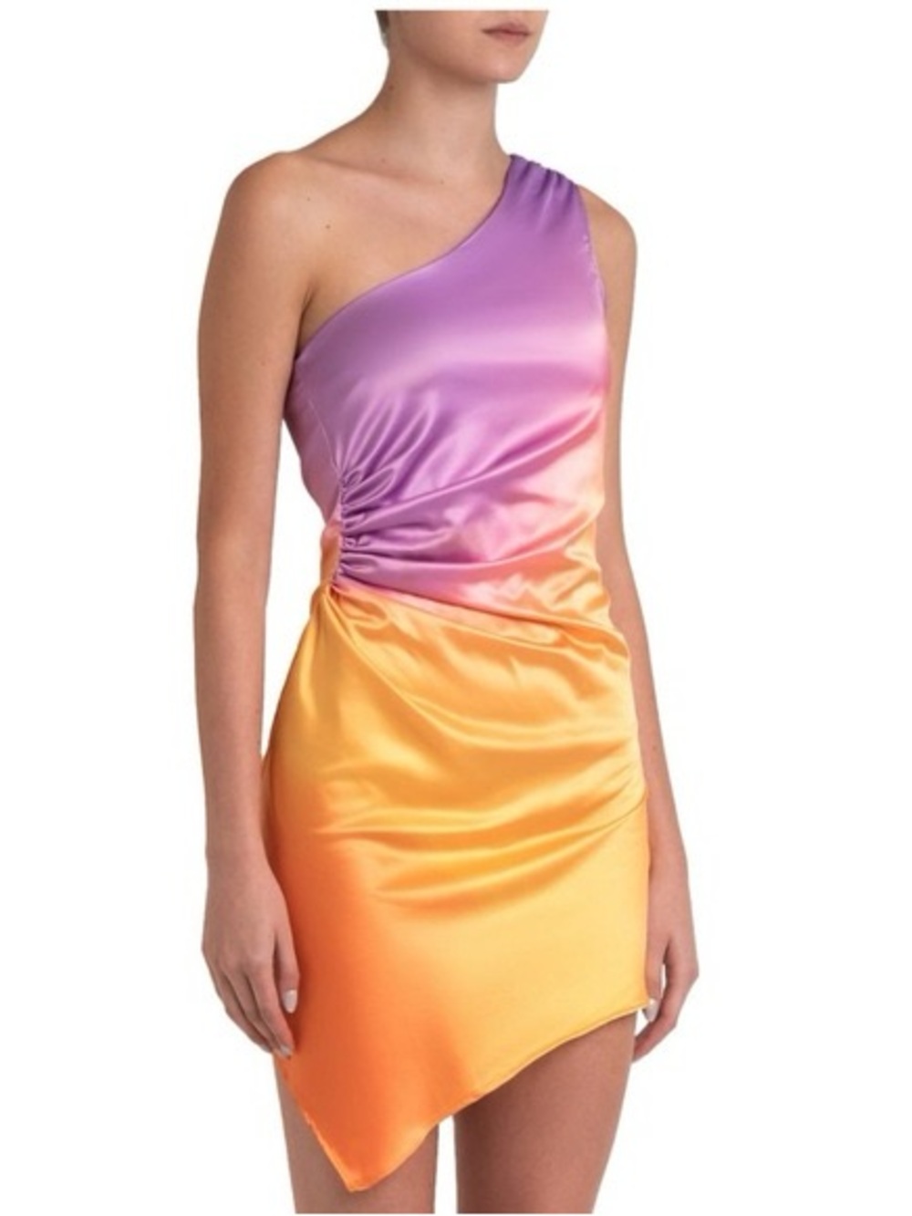 One-Shoulder Ombre Satin Mini Dress in Purple and Orange LA DANZA MINI DRESS XS